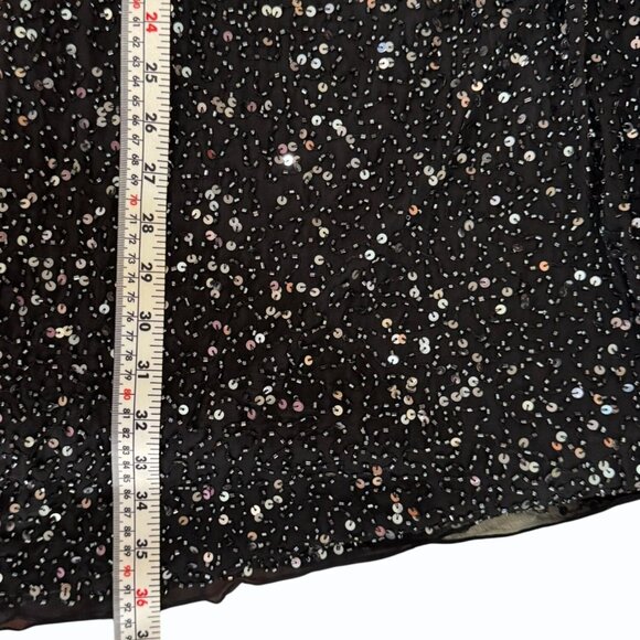 Pisarro Nights Black 100% Silk Sequin Dress Womens 8 Cold Shoulder Elegant LBD - Picture 13 of 15